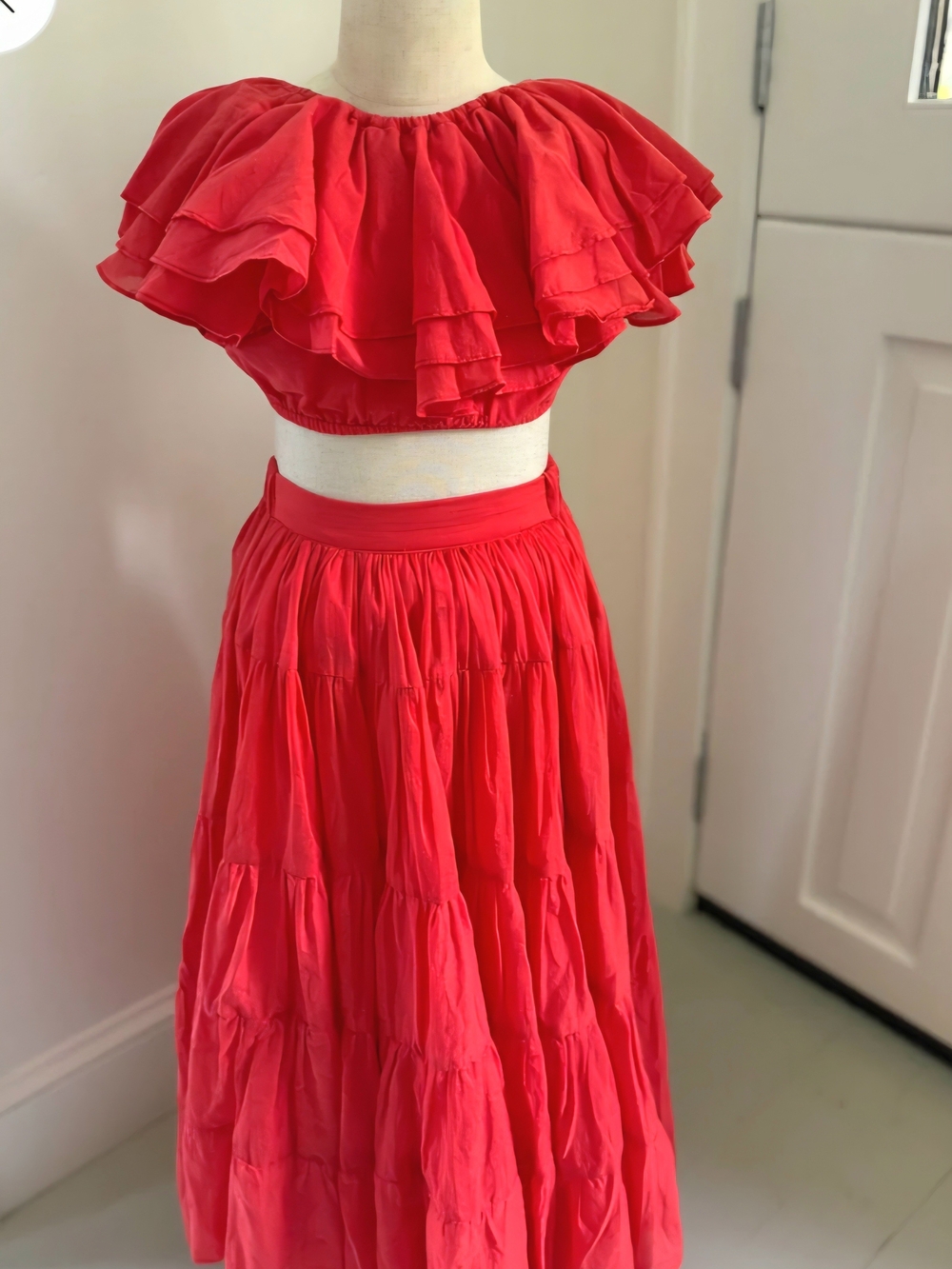 Erika Pena GIRLS 6-9 Year Old Coral Red 2 PIECE TOP & Flowing Summer Skirt